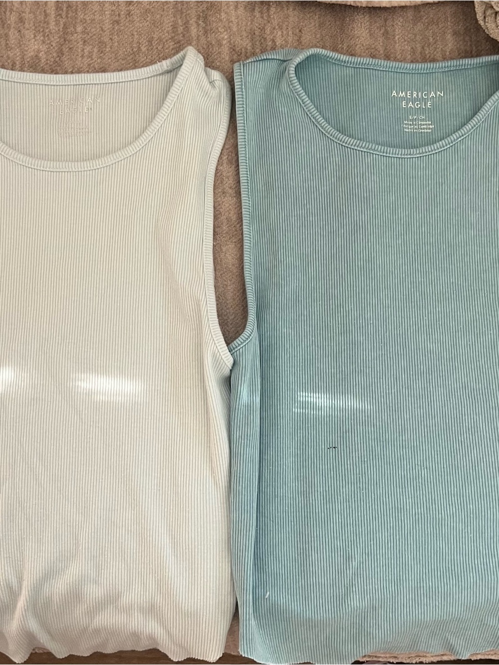 American Eagle Outfitters Ribbed Tank Top Duo - Sage Green and Cream
